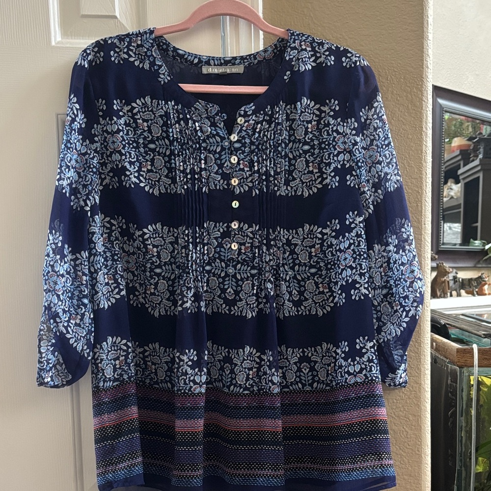 Daniel Rainn Navy and White Floral Blouse